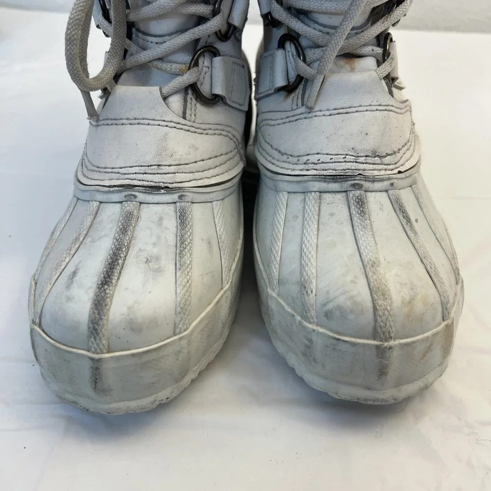 Polaris Winter Snow Boots Womens Sz 6 White‎ Steel Shank Mid Calf Lace Up Lined